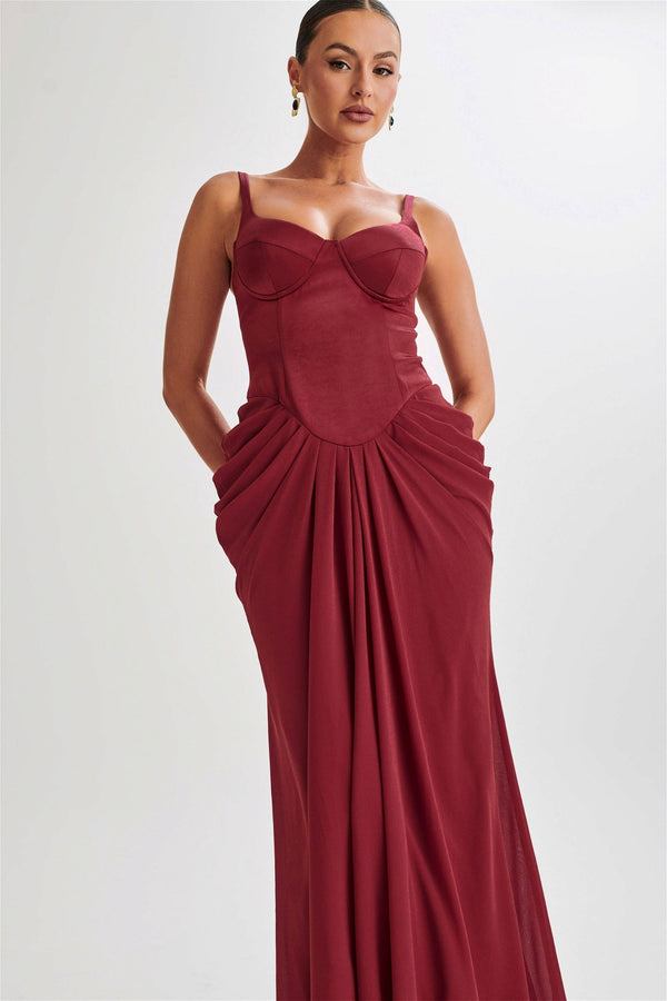 Leila Satin Corset Maxi Dress
