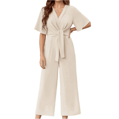 Elegant V-Neck Wide-Leg Jumpsuit - Feminist AF